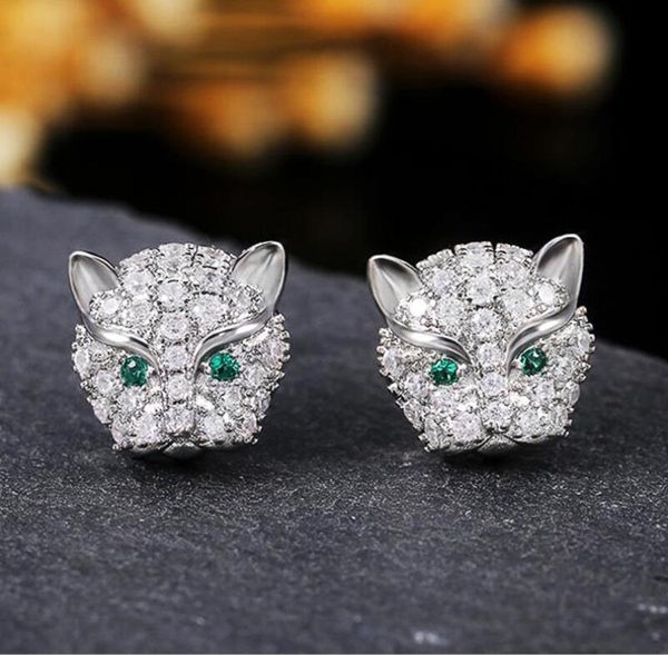 

choucong brand new luxury jewelry 925 sterling silver pave white sapphire cz diamond gemstones party leopard earring women stud ea4045205, Golden;silver