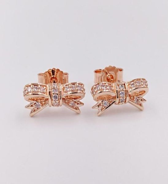 

stud sparkling bow earrings authentic 925 sterling silver fits european style jewelry rose gold plated studs andy jewel 280555cz1716737, Golden;silver