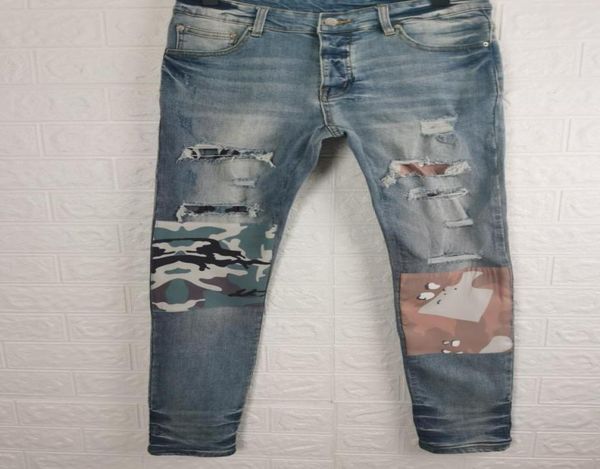 

mens jeans shorts pants long skinny applique elastic destroy the quilt ripped hole designer jean men designers clothes8317920, Blue