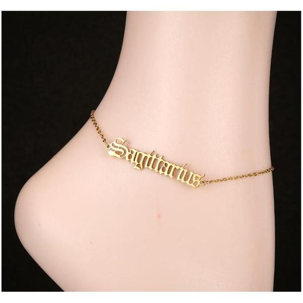 

12 zodiac ankle bracelets for women hip hop jewelry women constellation gold adjustable anklet stainless steel bracelets4628884, Black