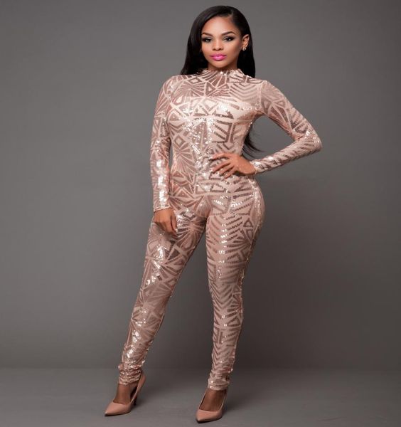 

highend custom blackwhitegolden sequin jumpsuit 2019 fall womens longsleeve high stretch party club bodycon rompers5772056, Black;white