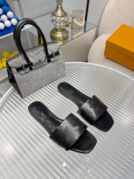 

designer sandals classic women flat leather slippers summer beach platform slides sand beige sandles shoes lady casual woman 0709, Black