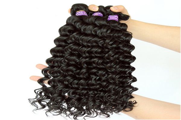 

deep wave human hair bundles with closure hair extensions brazilian virgin hair weave bundles loose curly ever beauty product4798259, Black