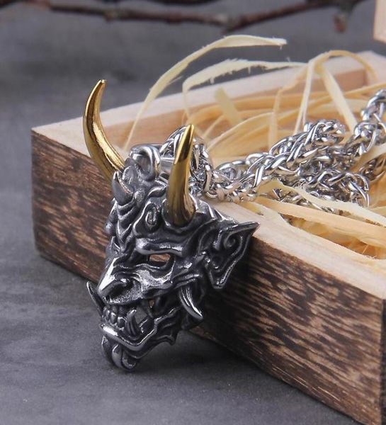 

pendant necklaces vikings jewelry never fade stainless steel satanic demon men necklace with wooden box as gift9372007, Silver
