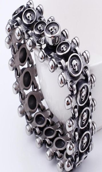 

punk rocker skull bracelet for men quality stainless steel massive jewellery gothic 26mm wide mens friendship bracelets 202016903172, Black