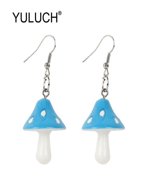 

yuluch fashion mushroom pattern long dangle earrings female fashion jewelry personality women red green magic drop earrings6545149, Silver