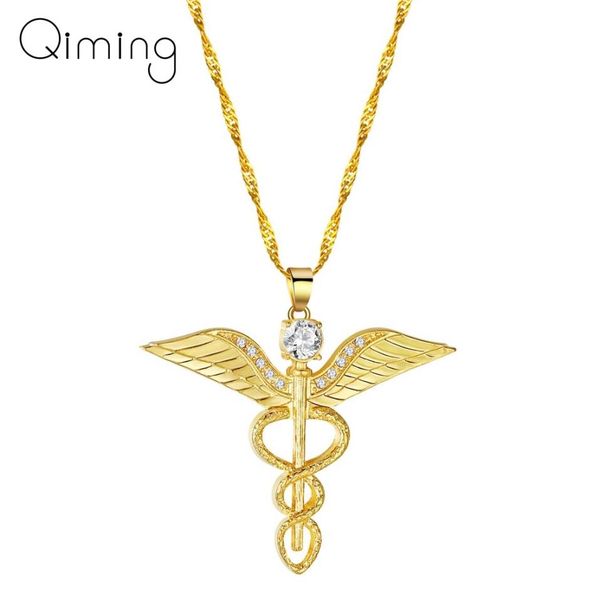 

angel039s wings necklace women moissanite snake ouroboros magic wand caduceus emergency medical medical doctor nurse jewelry9249634, Silver