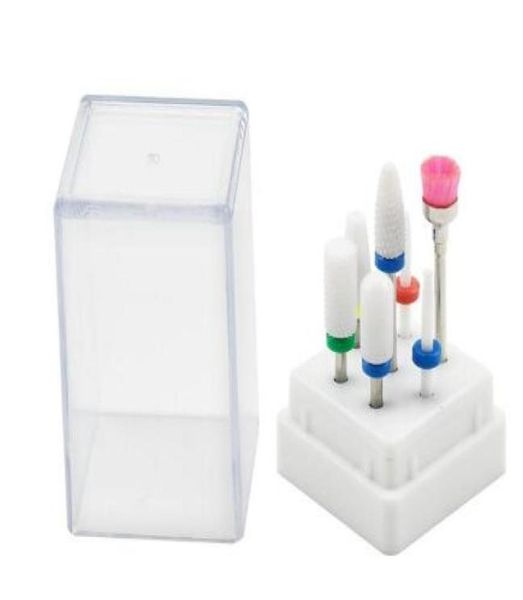 

7 pcs ceramic nail drill bits set with box milling cutter manicure machine accessories electric nail files art tools8923803, Silver