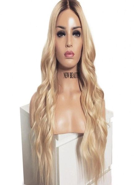 

beautiful long loose wave simulation human hair wig africa american women style ombre blonde lace front wig synthetic heat res2370666, Black