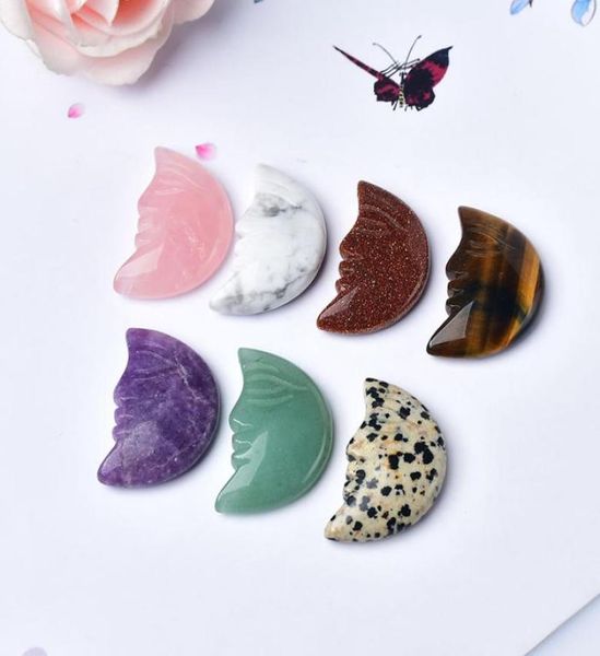 

natural crystal rose quartz moon face gemstone energy healing stone decoration crafts diy mineral jewelry gift1606733, Black