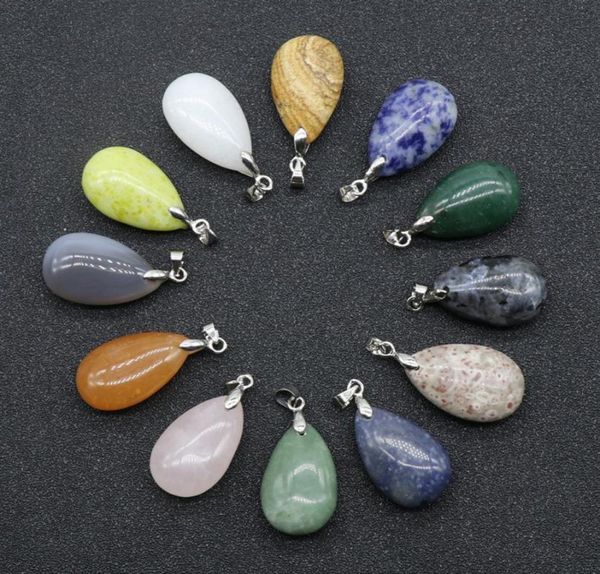 

natural stone flat waterdrop shape pendant necklace jade quartz healing crystal rope chain collar for women fashion jewelry4446272, Silver