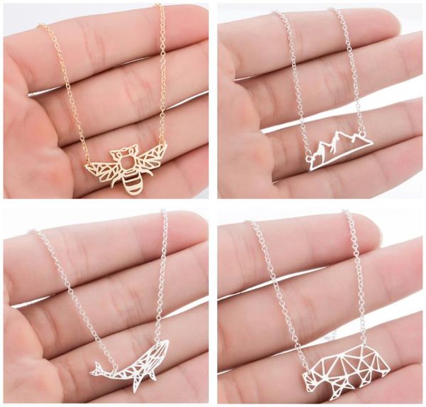 

jisensp collier femme gold chain origami polar women jewelry geometric animal bee necklace pendants collares gift5219150, Silver