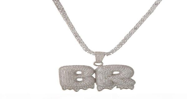 

az no custom name bubble letters necklace pendant charm for men women gold silver color cubic zirconia with rope chain2742975