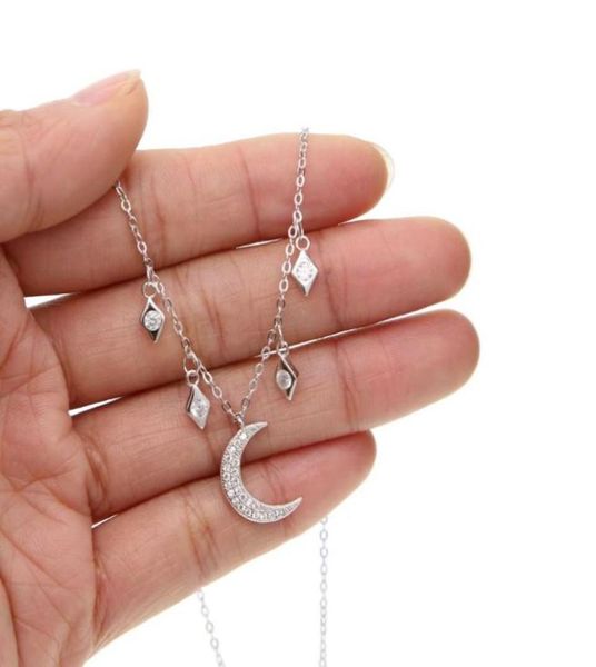 

chains delicate moon star charm cz new fashion trendy jewelry choker necklace gift for women girl 925 sterling silver2358227, Silver