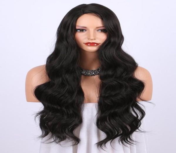 

synthetic wigs for women natural looking long wavy right side parting heat resistant replacement wig 24 inches9566497, Black
