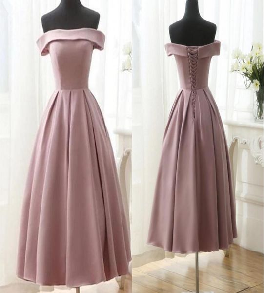 

2021 dusty pink knee length party bridesmaid dresses off the shoulder satin corset back with sleeves real po homecoming p9199118, Black