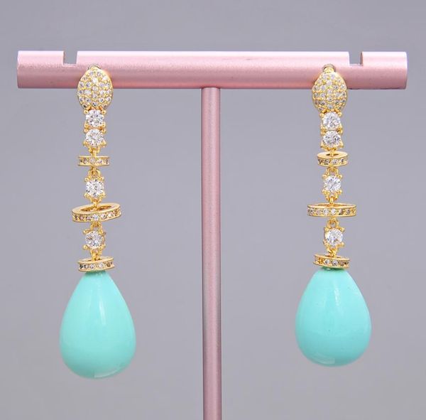 

guaiguai jewelry teardrop turquoise blue sea shell pearl yellow gold plated earrings handmade for women real gems stone lady fashi9617057, Silver