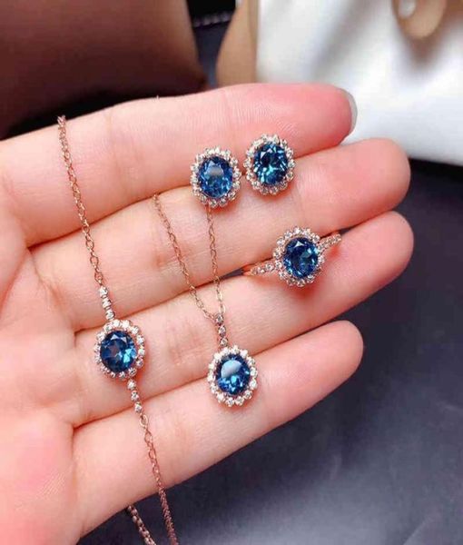 

cute s925 silver natural blue z sets simple 5pcs ring pendant earrings and bracelet for women party fine jewelry9348283, Black