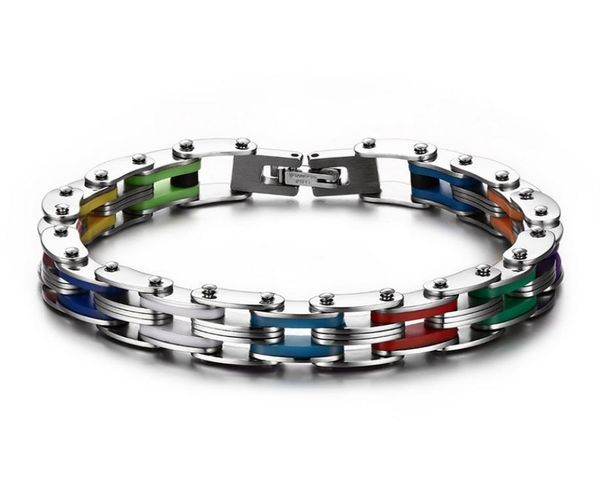 

rainbow first class silica gel 316l stainless steel men039s bracelet 846quot7795042, Golden;silver