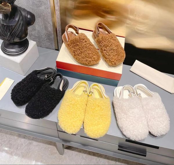 

sabot in shearling shoes women autumn and winter fashion designer fussbett shearling outdoors casual plush sandals size 35-40, Black
