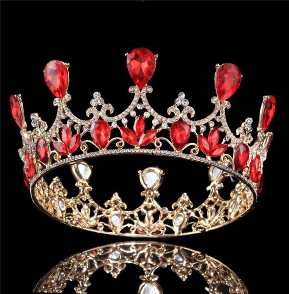 

2 12 inch height queen tiaras full crown gold and silver plated ab ruby teardrop rhinestone princess beauty pageant wedding hair8986843, Slivery;golden