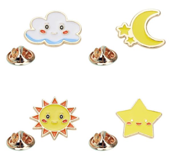 

cartoon star moon sun clouds brooch pins set funny alloy enamel gold plated brooches for boys girls christmas gift badges bag shir1355789, Gray