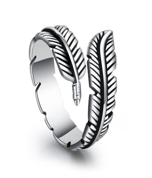 

antique silver feather band rings adjustable women jewelry04355297