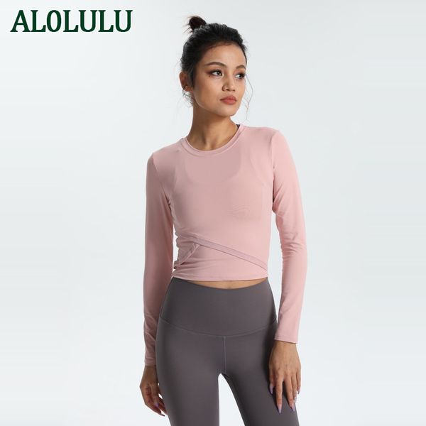 

al0lulu women sports yoga t-shirts slim fitted long sleeve fitness clothes exercise training girl new fashion pink blue white black workout
