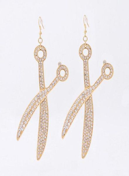 

scissors earrings unique style beauty salon hair stylist scissors dangle earring gold crystal charm fashion jewelry4328414, Golden