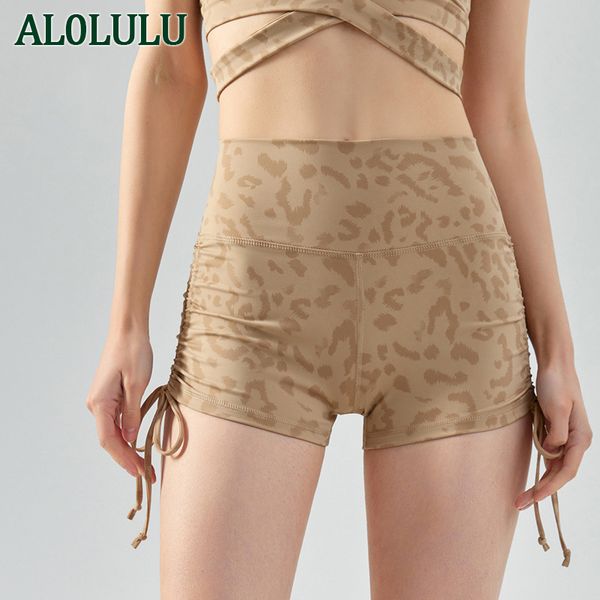 

al0lulu yoga shorts pull rope buttock lifting leopard print sports shorts