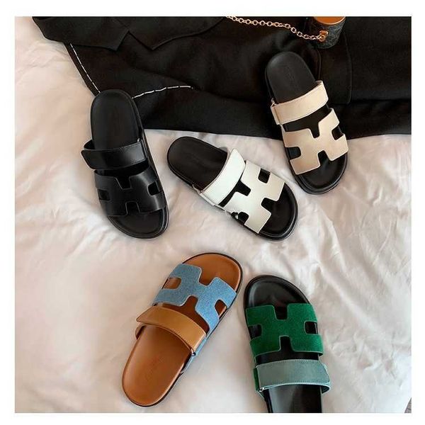 

designer oran luxury beach slide leather velcro casual thick sole slippers women's sandals for summer outwear 6sf4