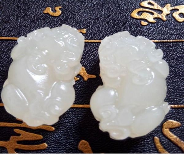 

china039s xinjiang an white jade the mythical wild animal lovers peace pendant with c49023598, Silver