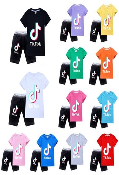 

tik tok kids tshirt pants twopiece cotton comfortable breathable short sleeve kids clothing children039s shorts ti9444506, Blue
