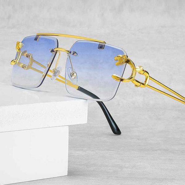 

Fashion carti top sunglasses Metal Cheetah Sunglasses Double Beam Frameless Trimmed for Men and Women Leopard Head Decorative Glasses with logo box
