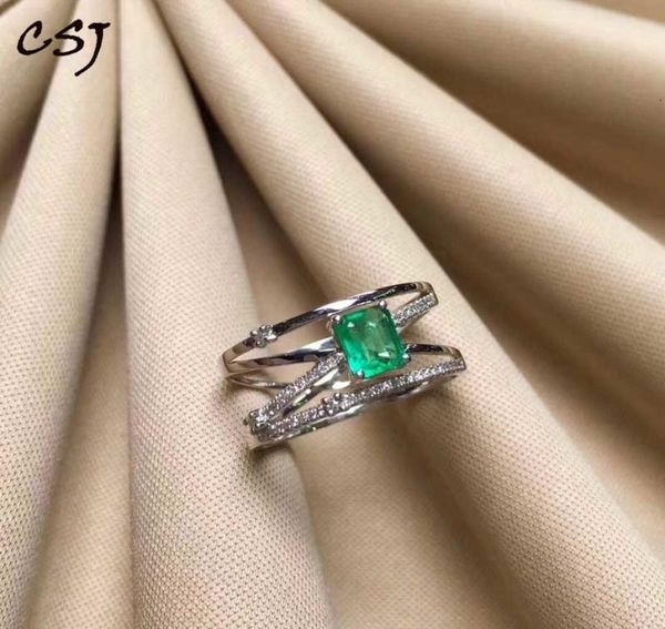 

csj natural green emerald ring 925 sterling silver 46mm gemstone may birthstone jewelry gift for women cj1912106106717, Slivery;golden