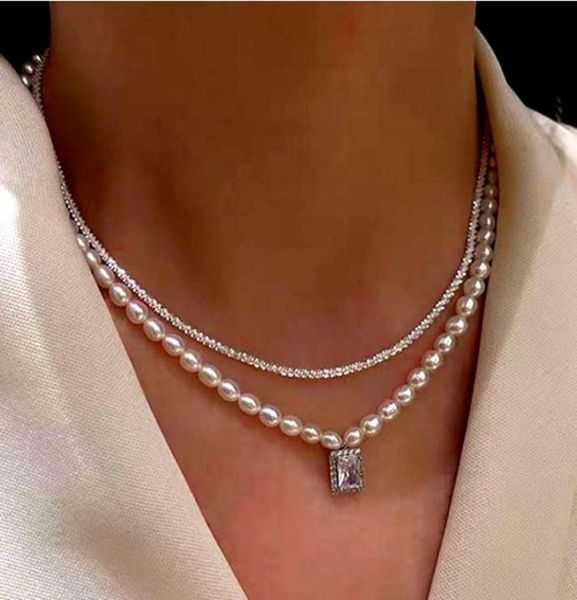 

silver plated snow chain drop square freshwater pearl necklace6065301
