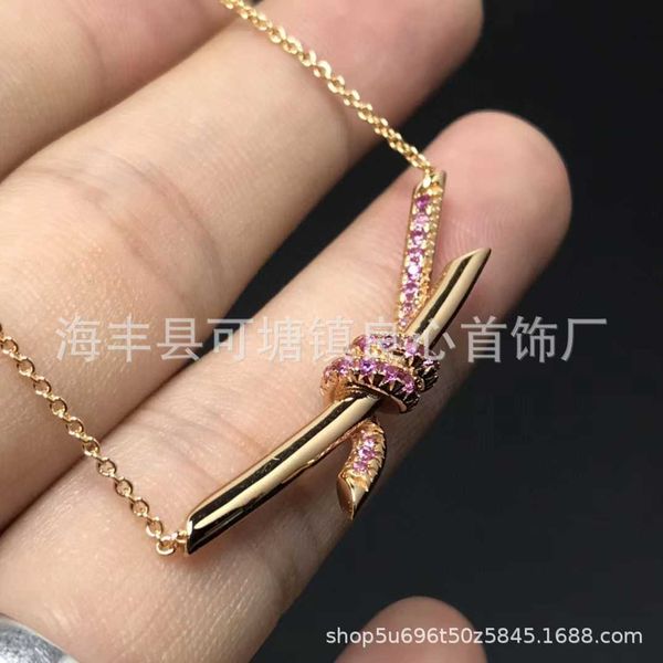 

designer new new fashion simple knot pink diamond necklace twisted rope bow collar sweet and advanced, Black