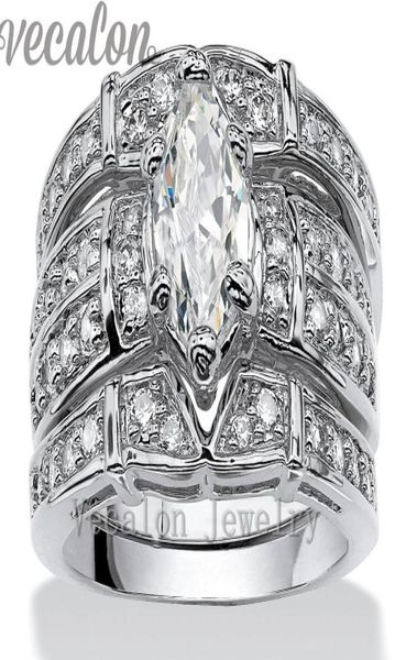 

vecalon vintage engagement wedding band ring set for women marquise cut 3ct cz diamond 14kt white gold filled party finger ring7959861066, Slivery;golden