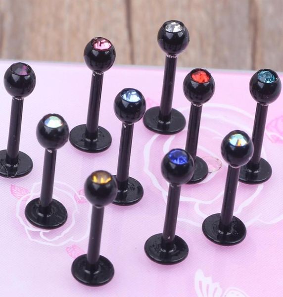 

16 ga labret with fivegem balls lip ring labret ring body jewelry mixing colors7152515, Black