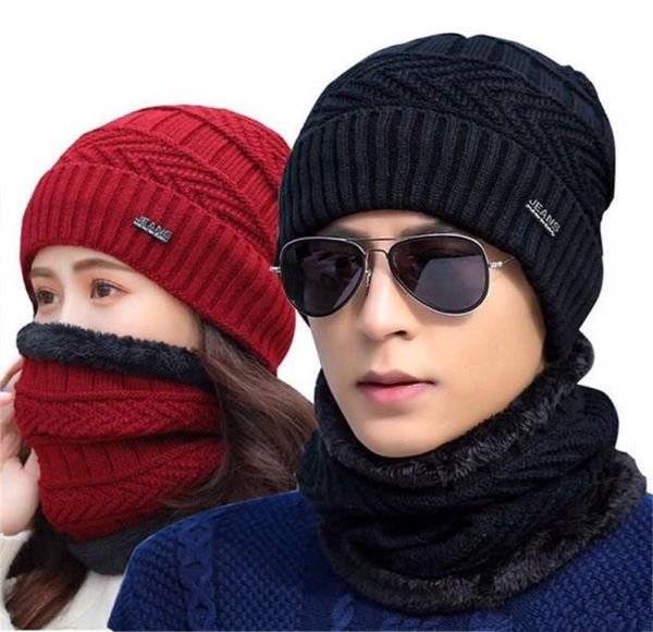 

men velvet breathable thicken ski hat soft knit bonnet skullies beanie cap fall winter neck warm wool knitted hats scarf se ljja419685543, Yellow
