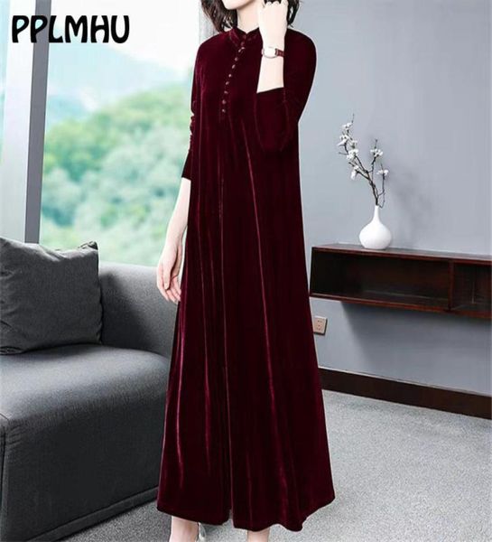 

plus size 5xl 6xl velvet dress women 2020 new casual mom039s loose maxi robe red long sleeves solid color winter party vestidos7173755, Black;gray