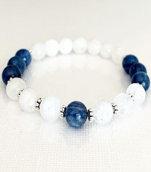 

mg0797 luxury grade blue kyanite and moonstone stacking bracelet dainty gem stone beaded bracelet energy protection bracelet1277627, Black