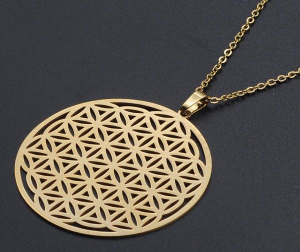 

vintage flower of life necklaces women pendent aesthetic stainless steel jewelry gold color hollow men necklace wicca 20211377571, Silver