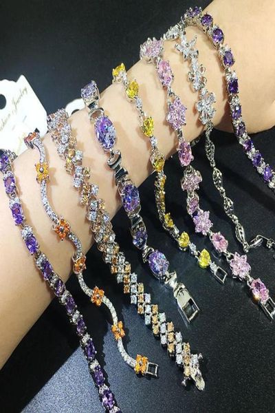 

colorful zircon tennis bracelet for women gemstone diamond crystal bangles wedding jewelry party accessories gifts mixed style5519055, Golden;silver