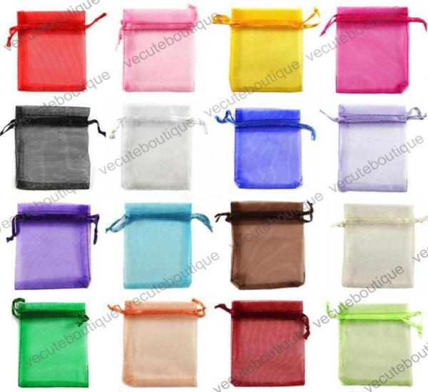 

7cm9cm organza sheer gauze earrings necklace jewelry pouches bags packing drawable organza pouch bag wedding small gift bag whole2320389, Pink;blue