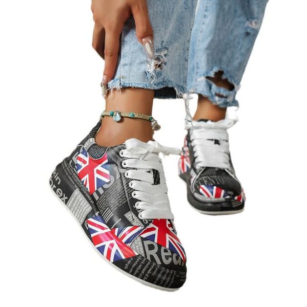 

spring and autumn new women's sports shoes fashion soft thick sole graffiti casual classic girls' street apparel training 35-43, Black