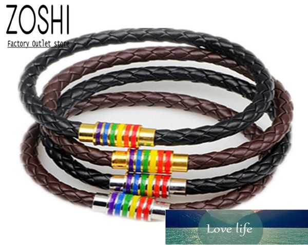

fashion black brown genuine braided leather bracelet women men stainless steel gay pride rainbow magnetic charms bracelet gift fac8794556, Golden;silver