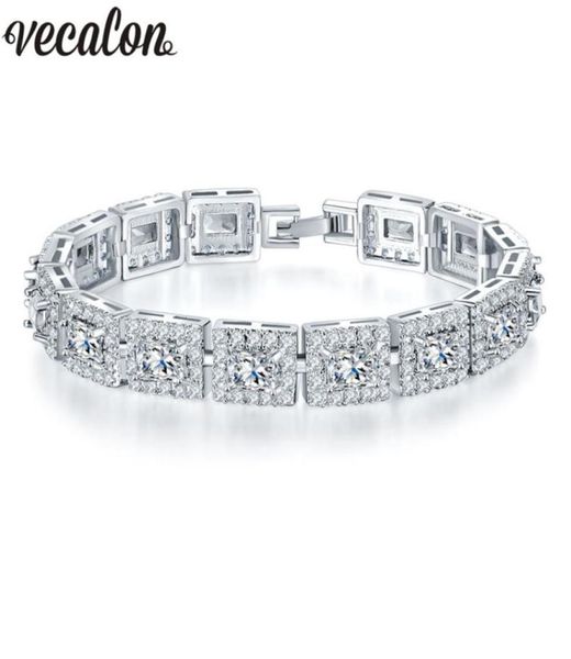 

vecalon lovers bracelet princess cut 5a mutil zircon cz white gold filled crystal party wedding bracelets for women jewelry4325836, Black