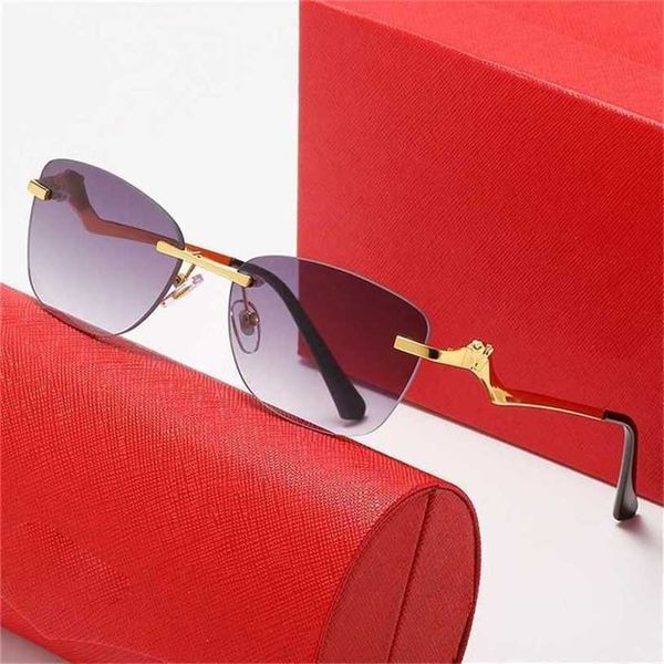 

30% off sunglasses 2023 new leopard frameless men's fashion trend street shooting women's personality mirror legs optical glasses, White;black