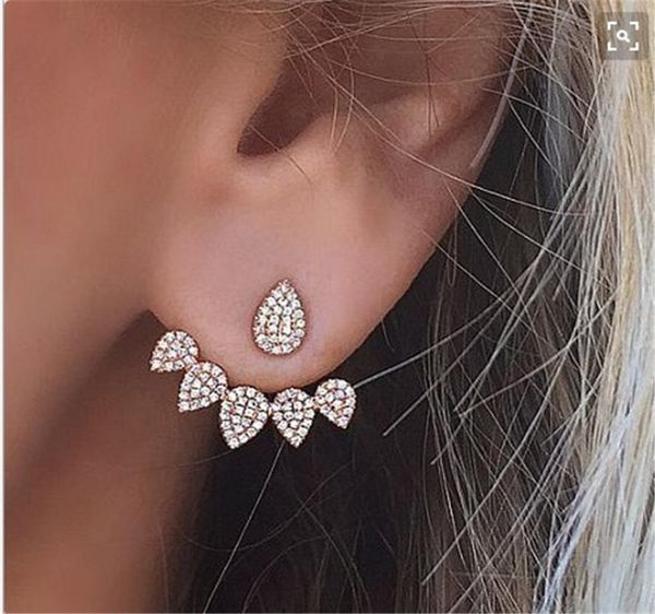 

double sided stud earring for women piercing earing jewelry fashion silver gold color rhinestone crystal water drop stud earring8894026, Golden;silver